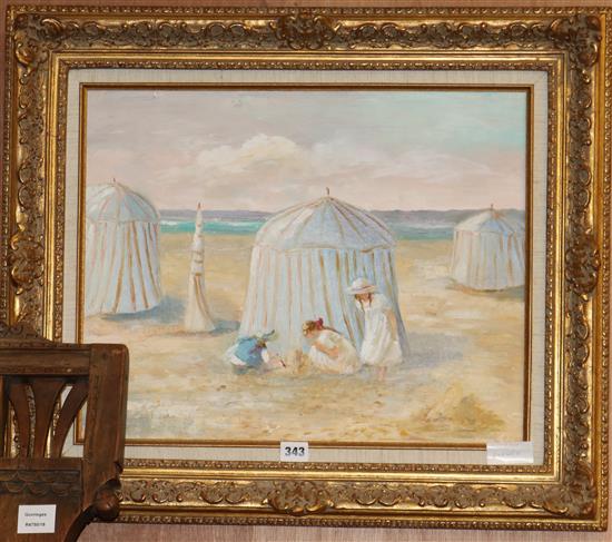 Beach scene oil by T. Price 30 x 50cm.